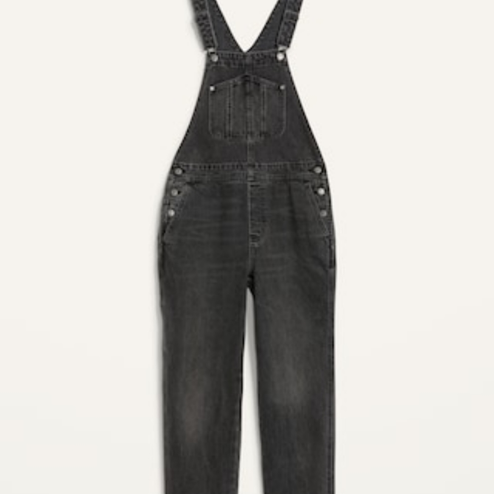 Slouchy Straight Black-Wash Workwear Non-Stretch Jean Overalls